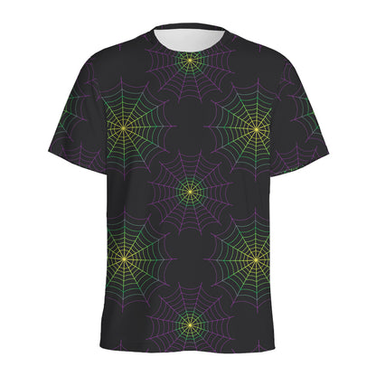 Purple And Green Spider Web Print Men's Sports T-Shirt