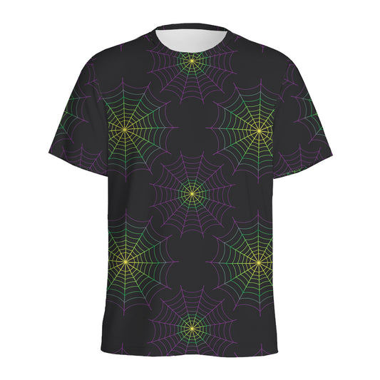 Purple And Green Spider Web Print Men's Sports T-Shirt