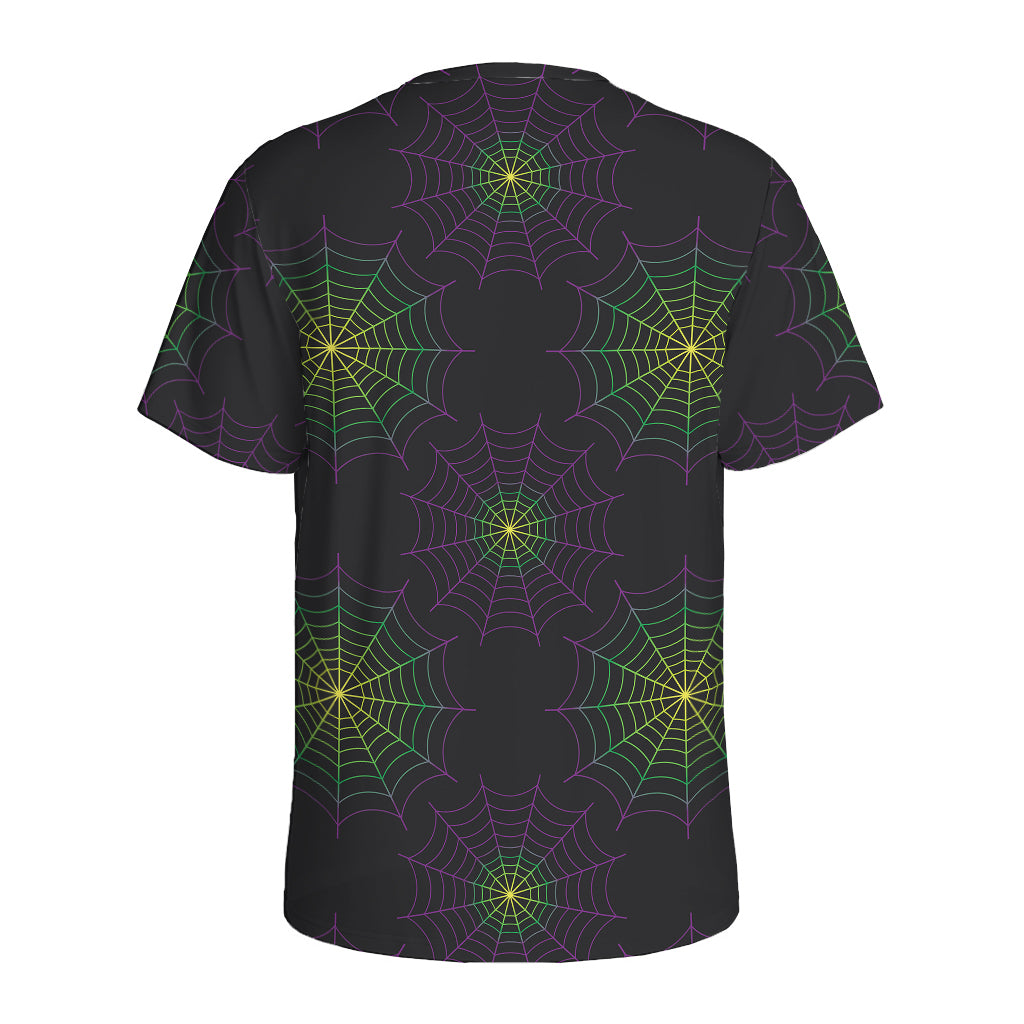 Purple And Green Spider Web Print Men's Sports T-Shirt