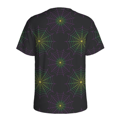 Purple And Green Spider Web Print Men's Sports T-Shirt