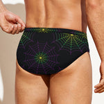 Purple And Green Spider Web Print Men's Swim Briefs