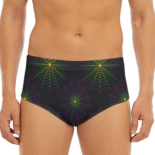 Purple And Green Spider Web Print Men's Triangle Swim Briefs