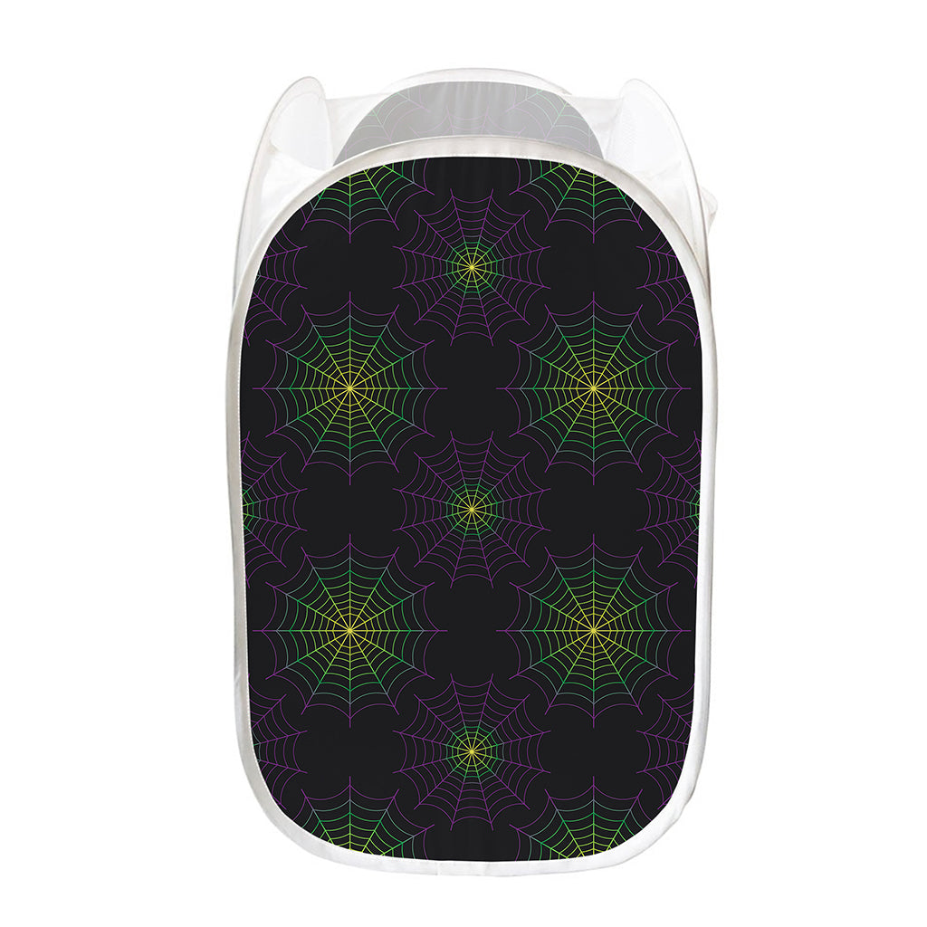 Purple And Green Spider Web Print Mesh Laundry Hamper