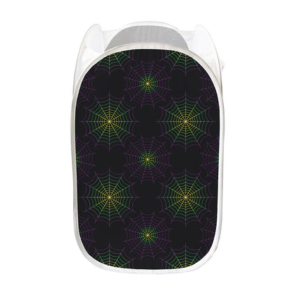 Purple And Green Spider Web Print Mesh Laundry Hamper