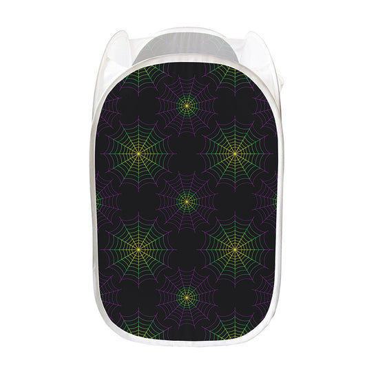 Purple And Green Spider Web Print Mesh Laundry Hamper