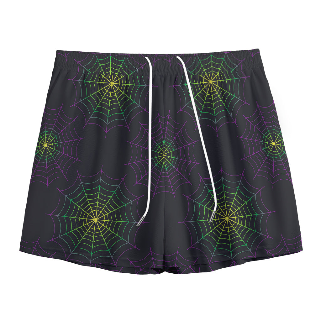 Purple And Green Spider Web Print Mesh Shorts