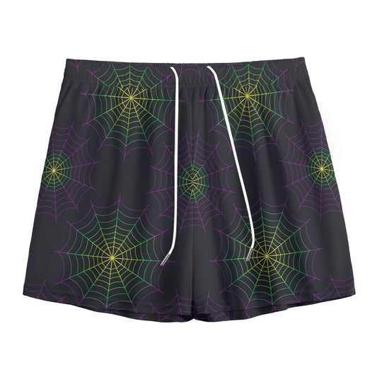 Purple And Green Spider Web Print Mesh Shorts
