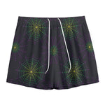 Purple And Green Spider Web Print Mesh Shorts
