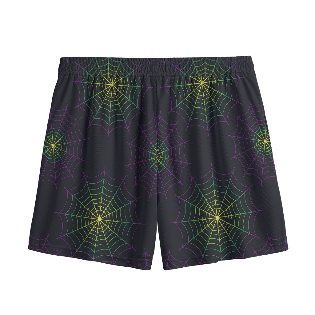 Purple And Green Spider Web Print Mesh Shorts