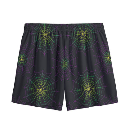 Purple And Green Spider Web Print Mesh Shorts
