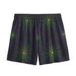 Purple And Green Spider Web Print Mesh Shorts