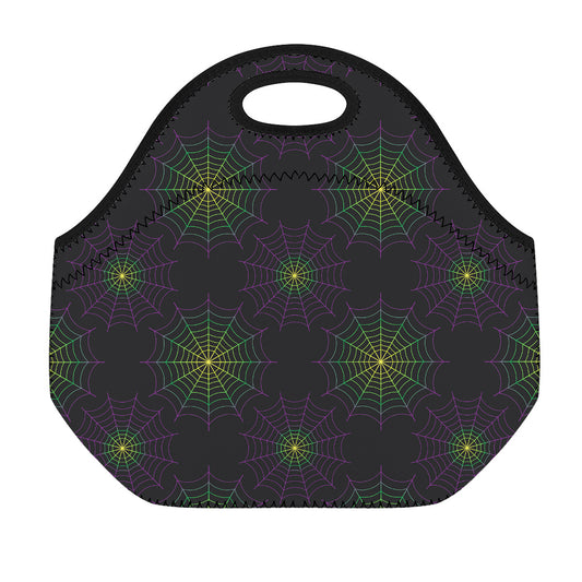 Purple And Green Spider Web Print Neoprene Lunch Bag