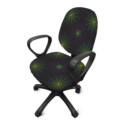 Purple And Green Spider Web Print Office Chair Cover
