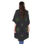Purple And Green Spider Web Print Open Front Beach Cover Up