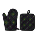 Purple And Green Spider Web Print Oven Mitt And Pot Holder Set