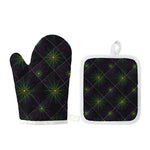 Purple And Green Spider Web Print Oven Mitt And Pot Holder Set