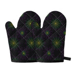 Purple And Green Spider Web Print Oven Mitts