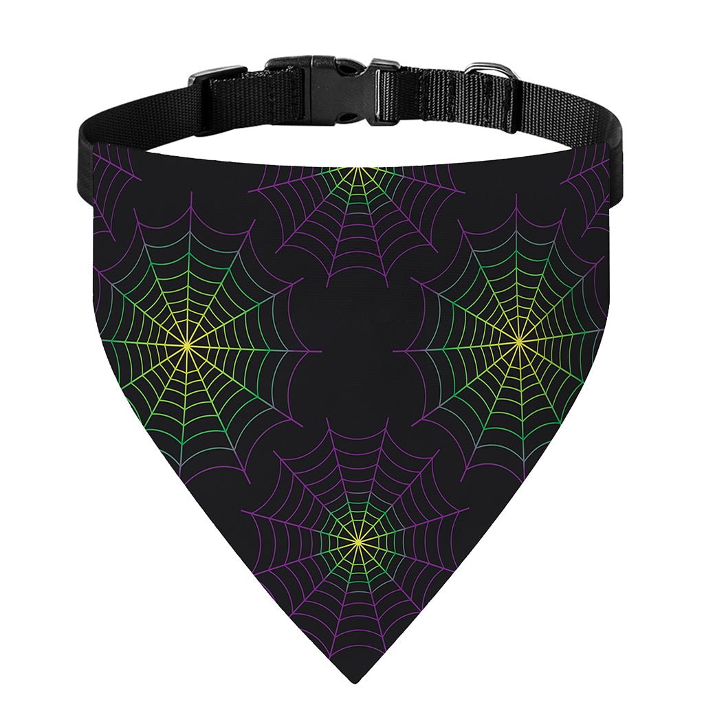 Purple And Green Spider Web Print Over The Collar Dog Bandana