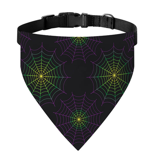 Purple And Green Spider Web Print Over The Collar Dog Bandana