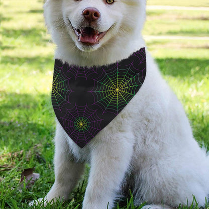 Purple And Green Spider Web Print Over The Collar Dog Bandana