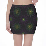 Purple And Green Spider Web Print Pencil Mini Skirt