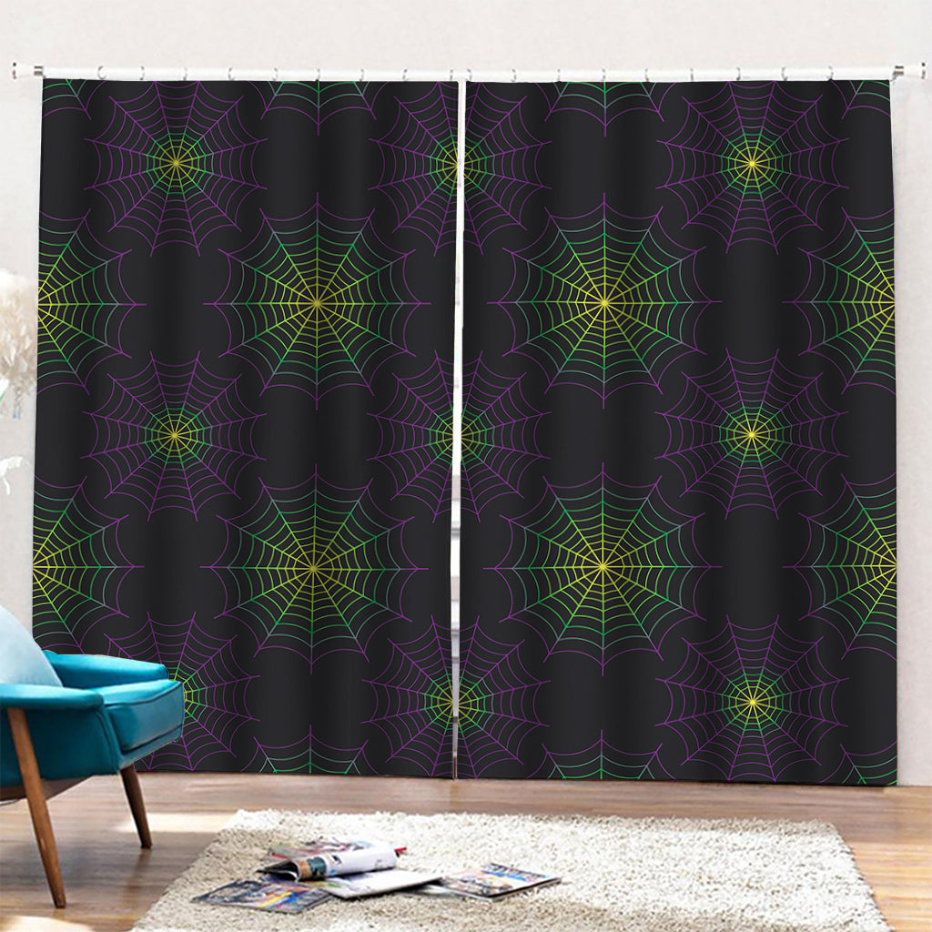 Purple And Green Spider Web Print Pencil Pleat Curtains