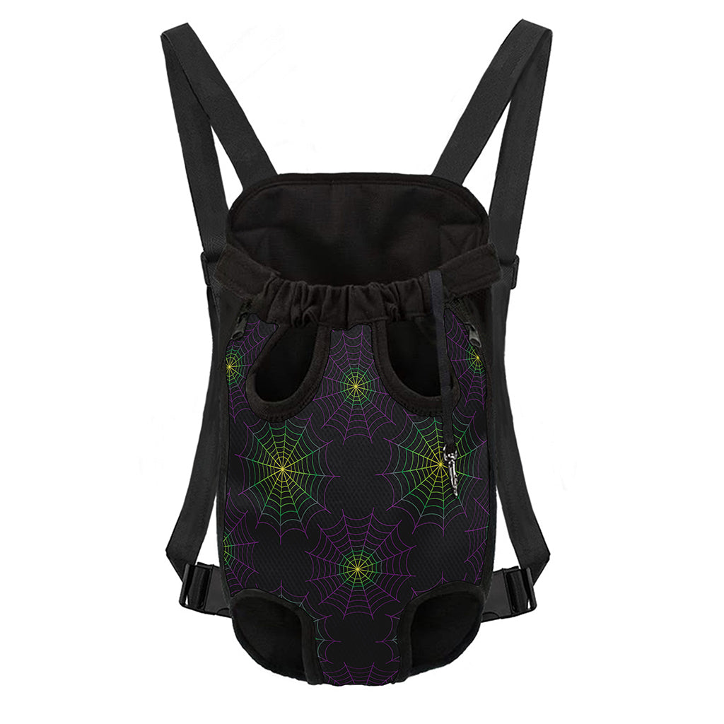 Purple And Green Spider Web Print Pet Carrier Backpack