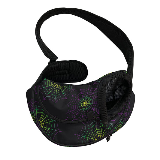Purple And Green Spider Web Print Pet Sling Carrier