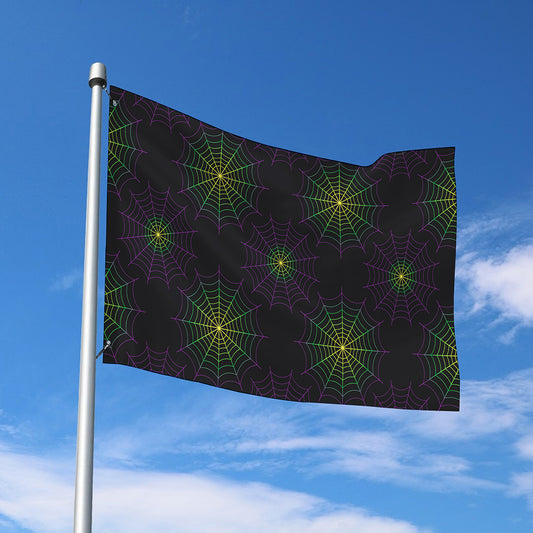 Purple And Green Spider Web Print Polyester Flag