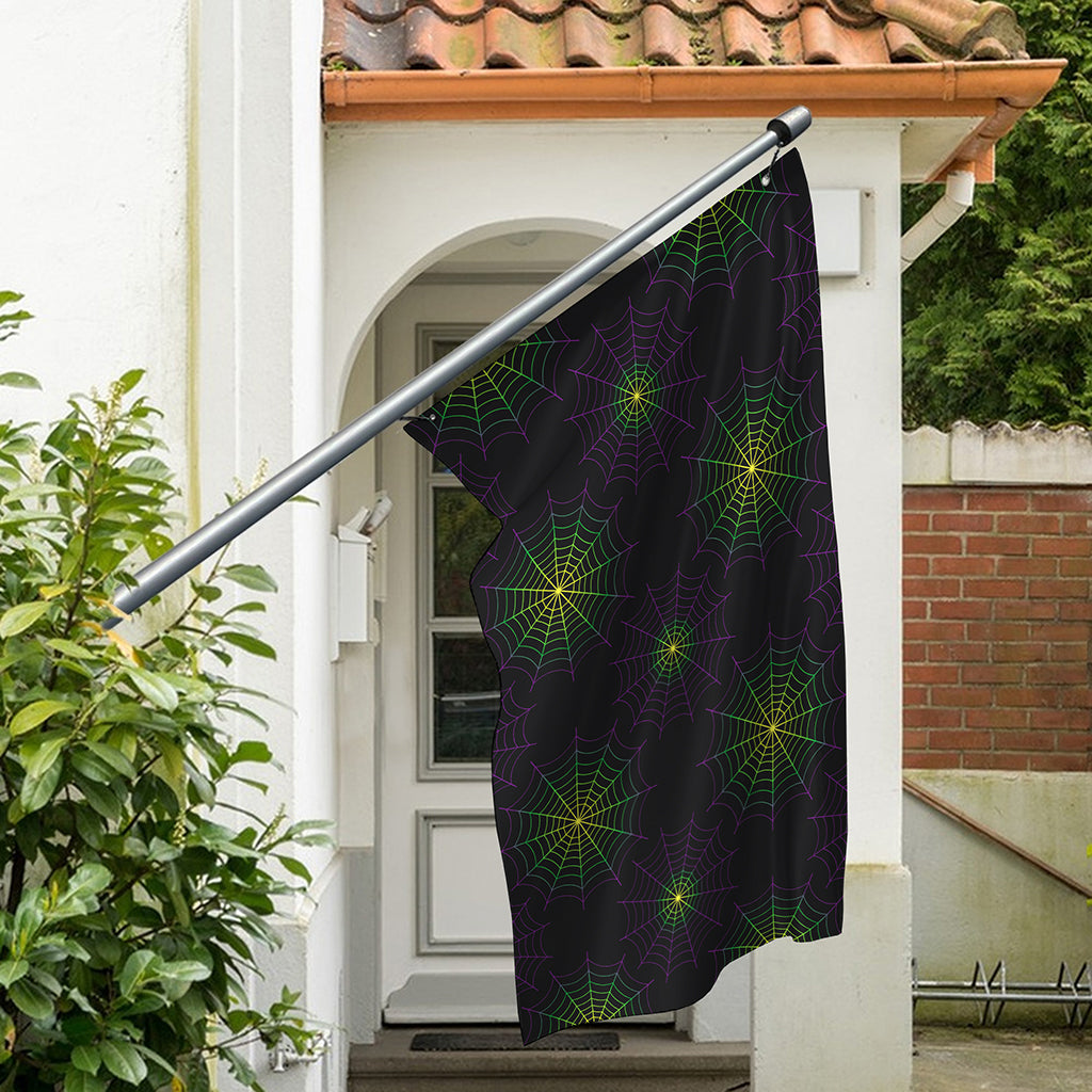 Purple And Green Spider Web Print Polyester Flag