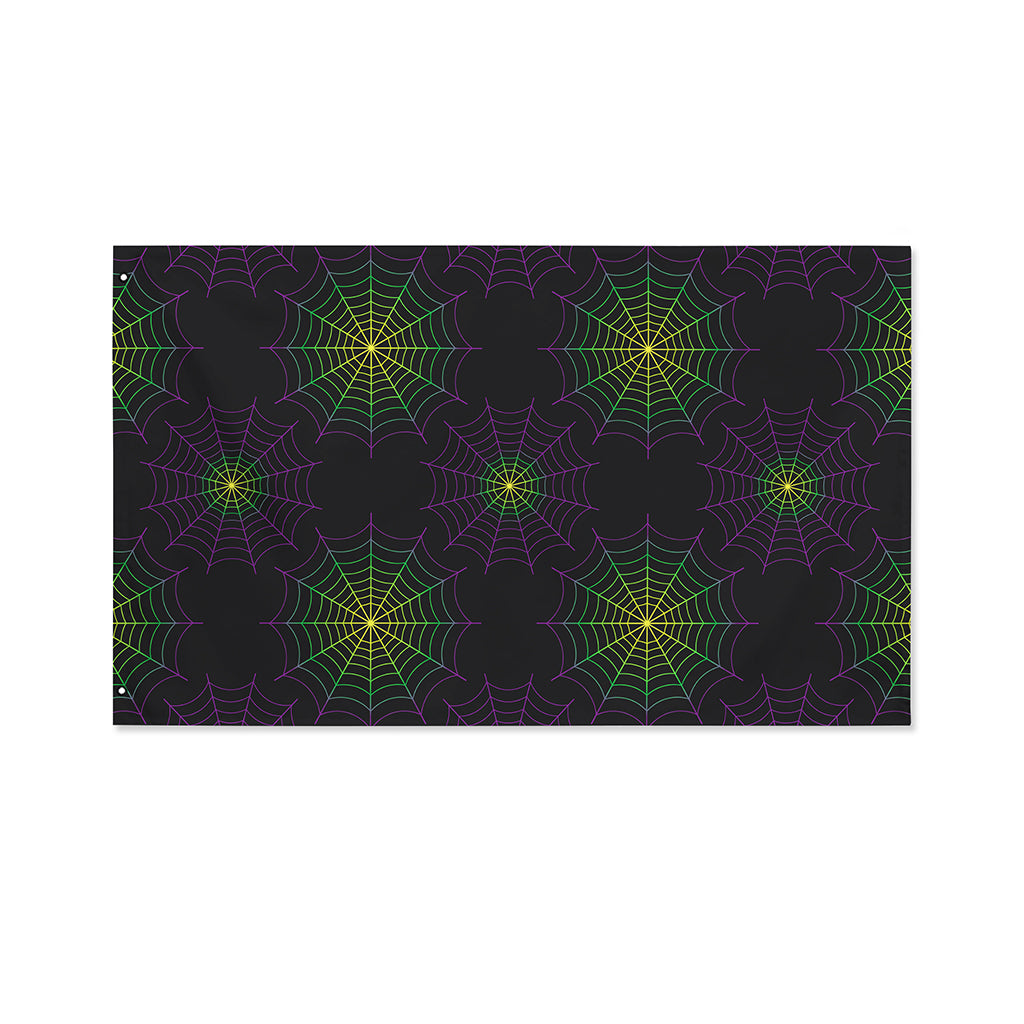 Purple And Green Spider Web Print Polyester Flag