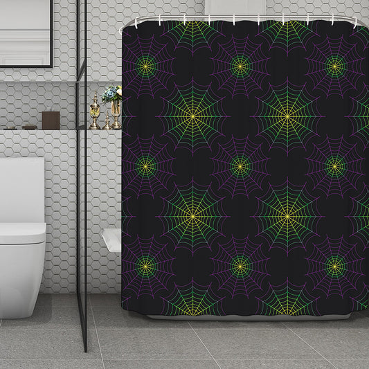 Purple And Green Spider Web Print Polyester Shower Curtain