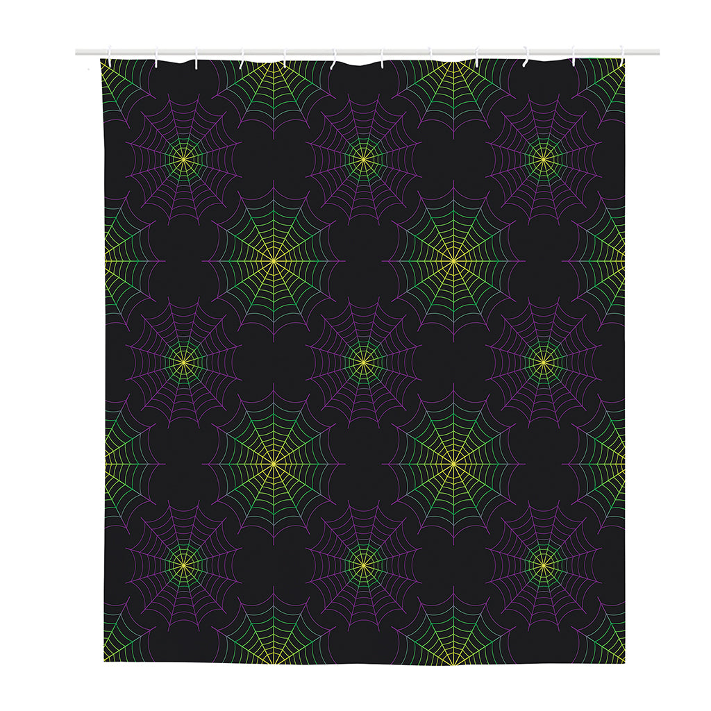 Purple And Green Spider Web Print Polyester Shower Curtain