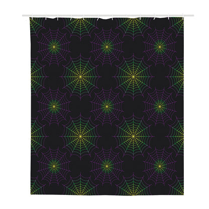 Purple And Green Spider Web Print Polyester Shower Curtain