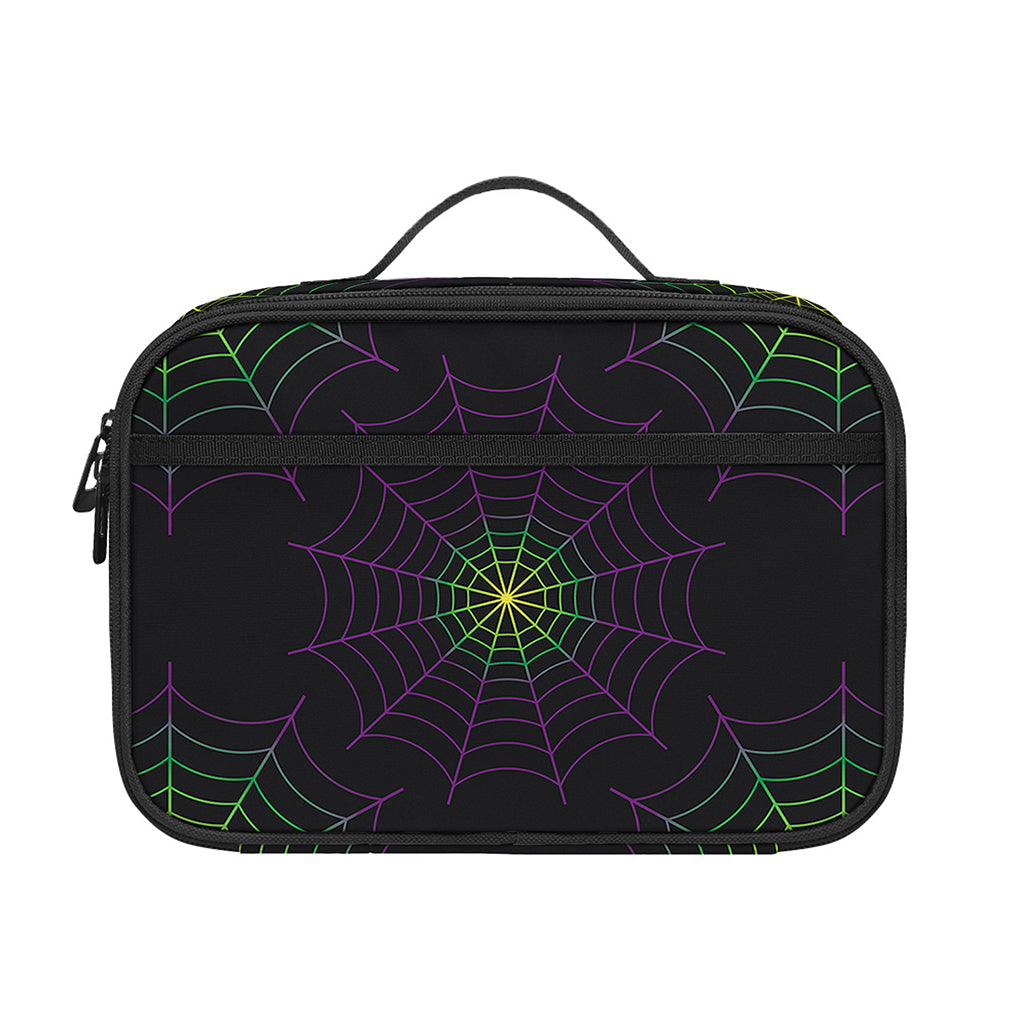 Purple And Green Spider Web Print Portable Lunch Bag