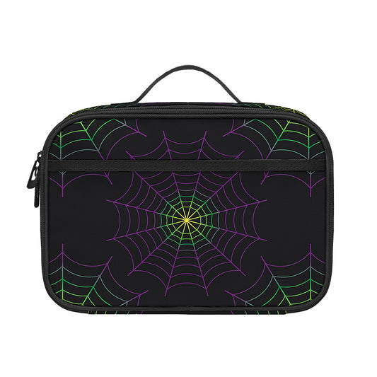 Purple And Green Spider Web Print Portable Lunch Bag
