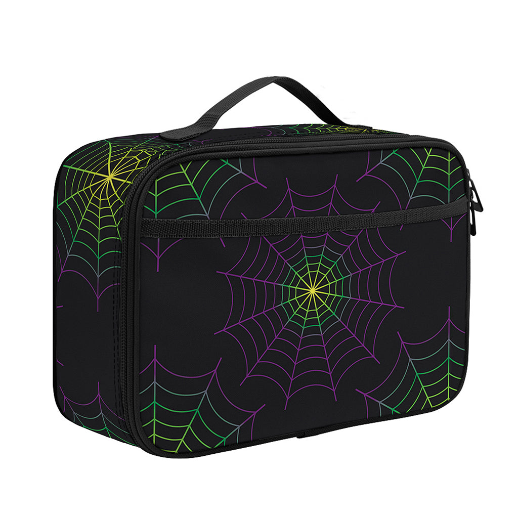 Purple And Green Spider Web Print Portable Lunch Bag