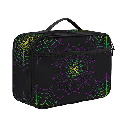 Purple And Green Spider Web Print Portable Lunch Bag