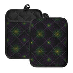 Purple And Green Spider Web Print Pot Holders With Pocket