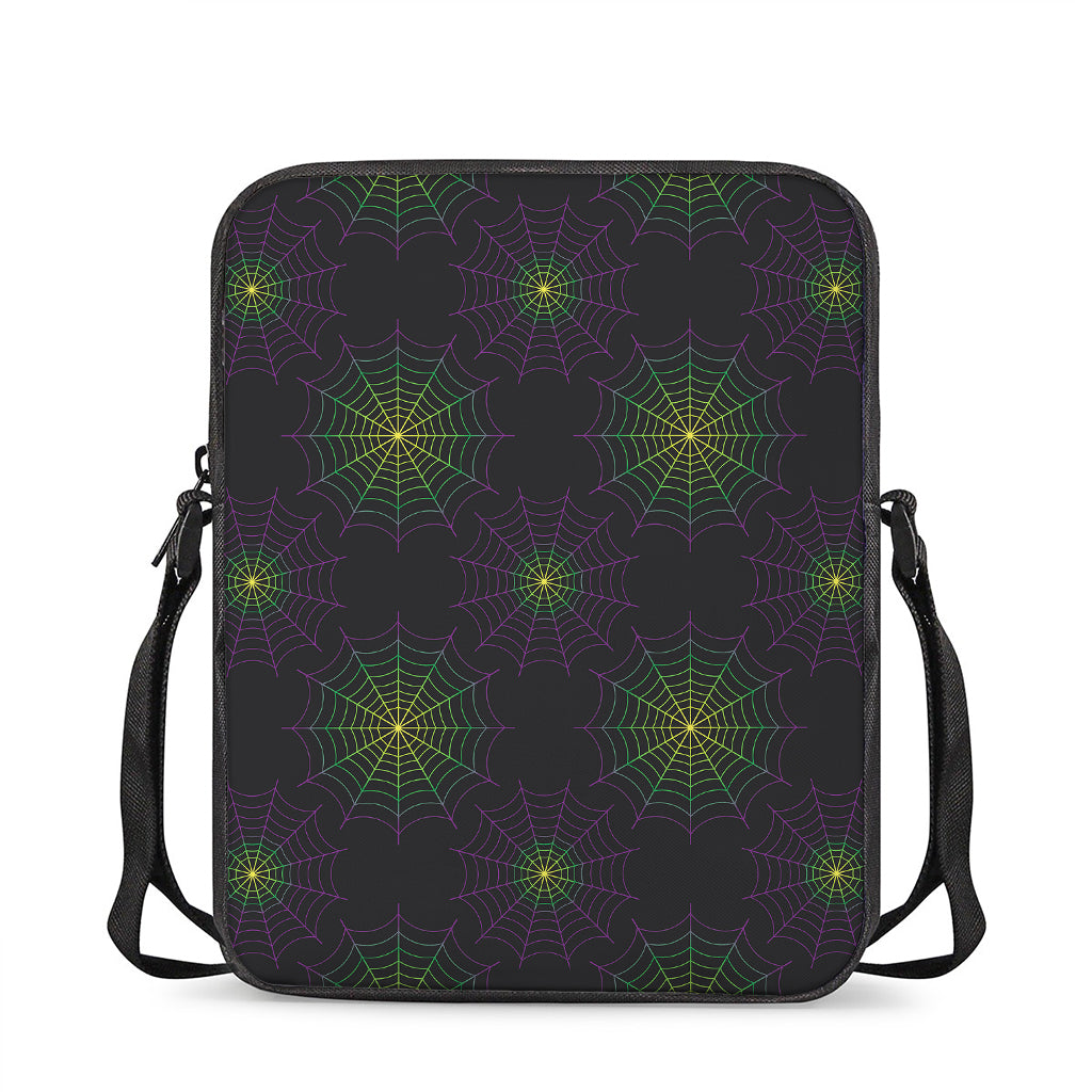 Purple And Green Spider Web Print Rectangular Crossbody Bag
