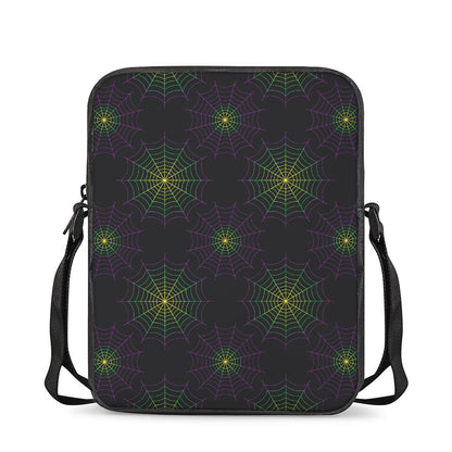 Purple And Green Spider Web Print Rectangular Crossbody Bag