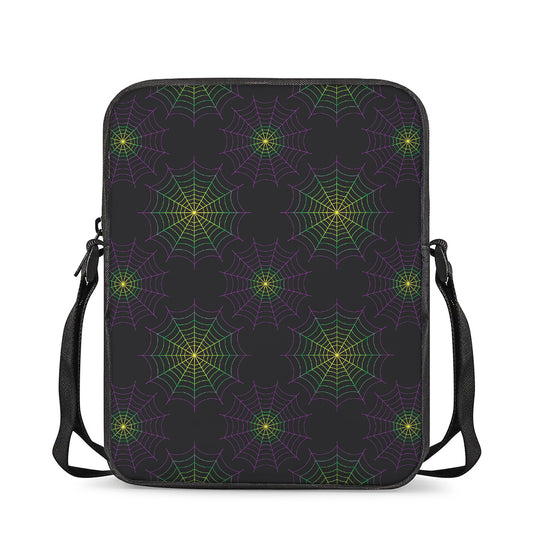Purple And Green Spider Web Print Rectangular Crossbody Bag