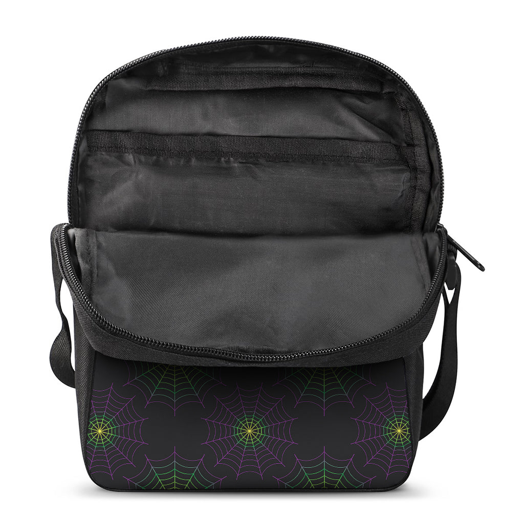 Purple And Green Spider Web Print Rectangular Crossbody Bag