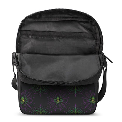 Purple And Green Spider Web Print Rectangular Crossbody Bag