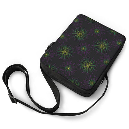 Purple And Green Spider Web Print Rectangular Crossbody Bag