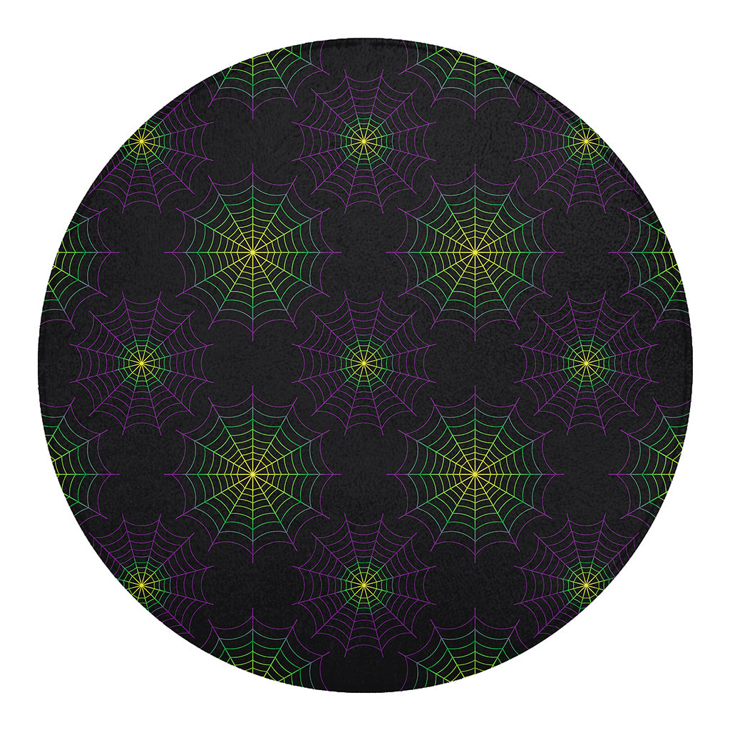 Purple And Green Spider Web Print Round Blanket