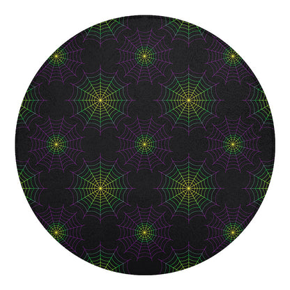 Purple And Green Spider Web Print Round Blanket
