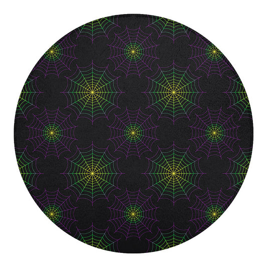 Purple And Green Spider Web Print Round Blanket