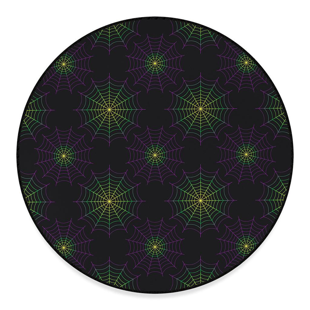 Purple And Green Spider Web Print Round Floor Mat