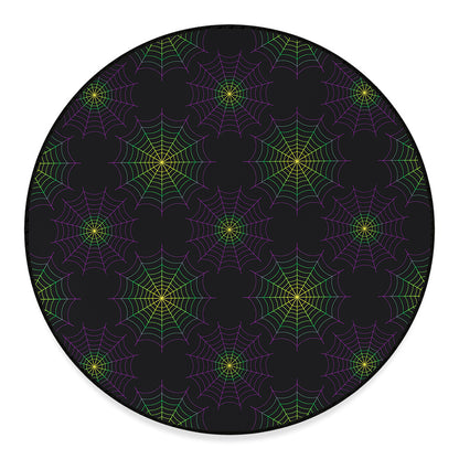 Purple And Green Spider Web Print Round Floor Mat